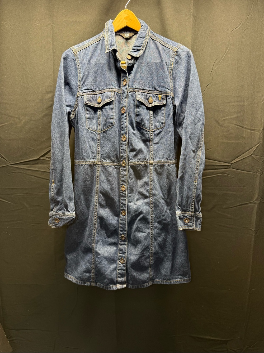 EUC Frye Blue Denim Button-Front Shirt Dress Jacket Sz M (17af)